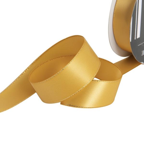 Satin Ribbons |  Satin Double Face Metallic Edge Gold Gold (25mmx20m) Fabric & Paper Ribbons Metallic Gold