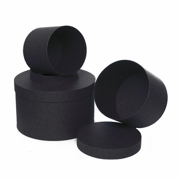 Stackable Gift Boxes |  Gift Box Round Black (25cmDx15cmH) Set 3 Gift Boxes Black