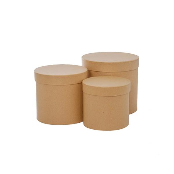 Stackable Gift Boxes |  Gift Box Round Brown Kraft (17cmDx16cmH) Set 3 Gift Boxes Soft Brown