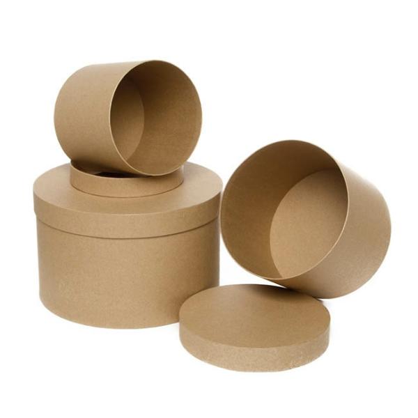 Stackable Gift Boxes |  Gift Box Round Brown Kraft (25cmDx15cmH) Set 3 Gift Boxes Soft Brown