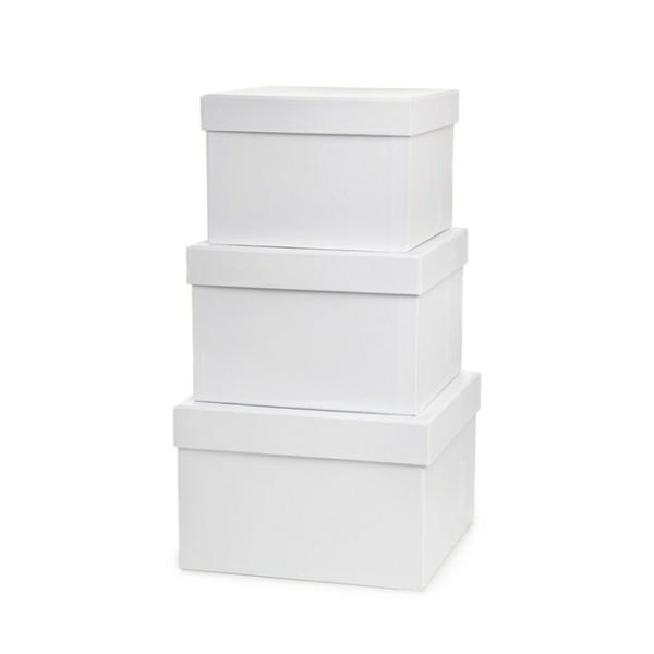 Stackable Gift Boxes |  Gift Flower Box Square White (21.5×21.5x14cmH) Set 3 Gift Boxes Stackable Gift Boxes