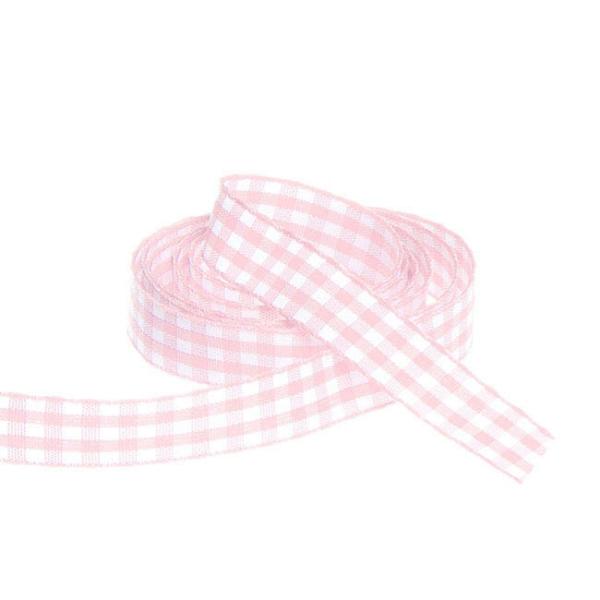 Taffeta Ribbon |  Ribbon Gingham Baby Pink (15mmx20m) Fabric & Paper Ribbons Soft Pink