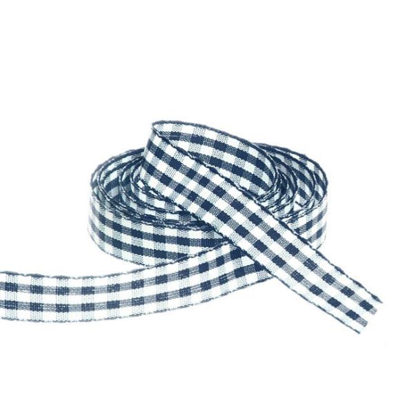 Taffeta Ribbon |  Ribbon Gingham Navy (15mmx20m) Fabric & Paper Ribbons Blue