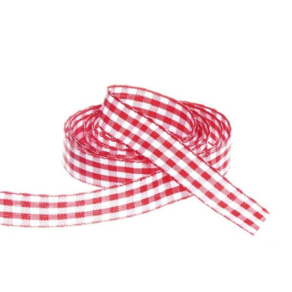 Taffeta Ribbon |  Ribbon Gingham Red (15mmx20m) Fabric & Paper Ribbons Red