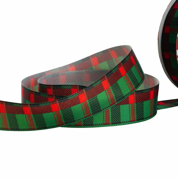 Tartan Ribbon |  Grosgrain Ribbon Tartan Plaid Print Green (25mmx20m) Fabric & Paper Ribbons Assorted Colours