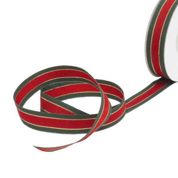 Tartan Ribbon |  Ribbon Grosgrain Traditional Red Green Gold (15mmx20m) Fabric & Paper Ribbons Assorted Colours