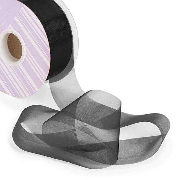 Valentine’s Day Ribbons |  Bulk Organza Ribbon Cut Edge Black (50mmx100m) Fabric & Paper Ribbons Black