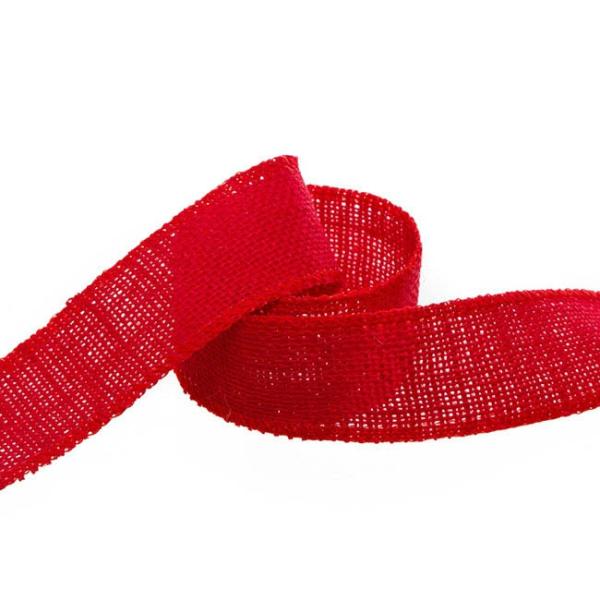 Valentine’s Day Ribbons |  Natural Jute Ribbon Sewn Edge Red (40mmx10m) Fabric & Paper Ribbons Jute Ribbons