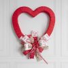 Valentine’s Day Ribbons |  Ribbon Linen Red Glitter Hearts Wire Edge White (60mmx10m) Fabric & Paper Ribbons Valentine's Day Ribbons