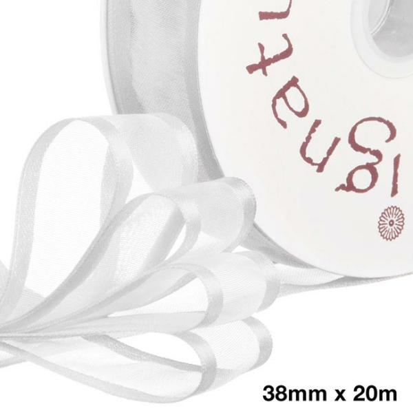 Valentine’s Day Ribbons |  Ribbon Organdy Satin Edge White (38mmx20m) Fabric & Paper Ribbons Organza Ribbons