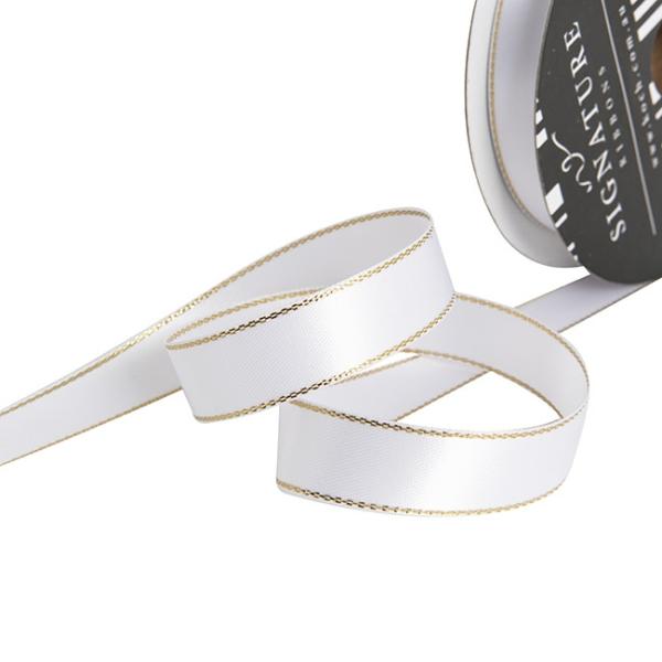 Valentine’s Day Ribbons |  Satin Double Face Metallic Edge White Gold (15mmx20m) Fabric & Paper Ribbons Satin Ribbons