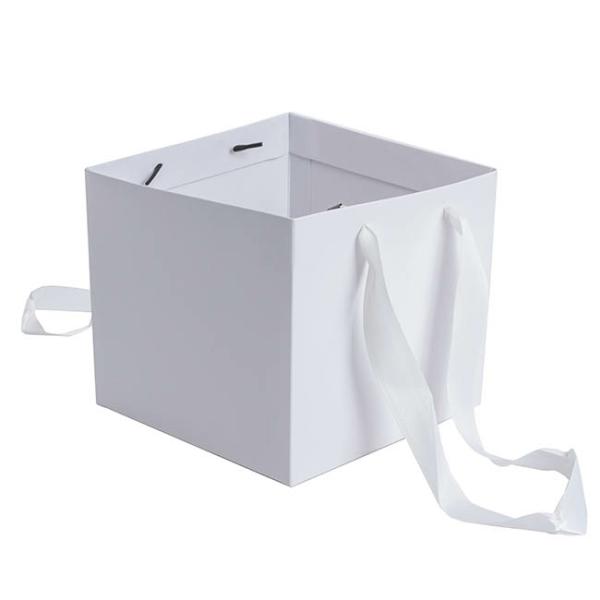 Vase Box |  Posy Bag With Ribbon Handle Square White (18x18x16cmH) Pk 5 Flower Bouquet Bags Flower Bouquet Bags