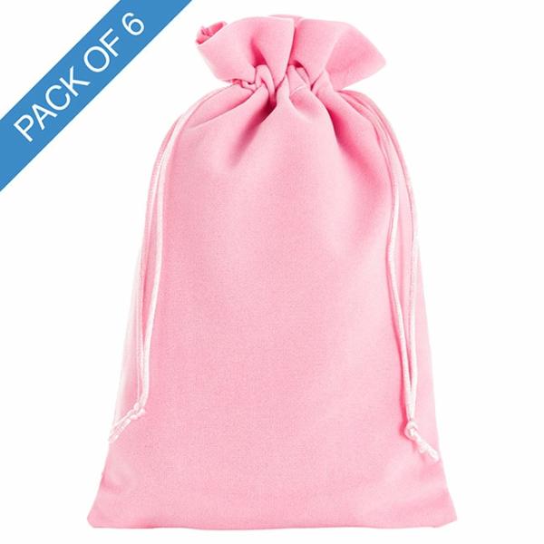 Velvet Gift Bags |  Velvet Gift Bag Large Pack 6 Baby Pink (15x24cmH) Gift Bags Soft Pink