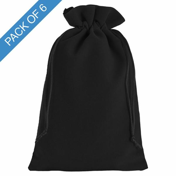 Velvet Gift Bags |  Velvet Gift Bag Large Pack 6 Black (15x24cmH) Gift Bags Black