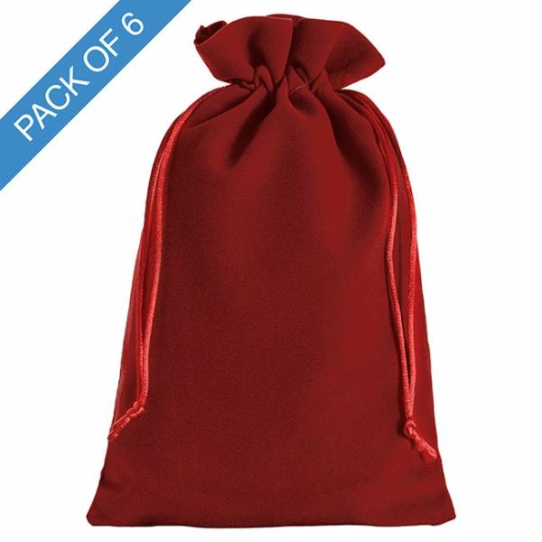 Velvet Gift Bags |  Velvet Gift Bag Large Pack 6 Red (15x24cmH) Gift Bags Red