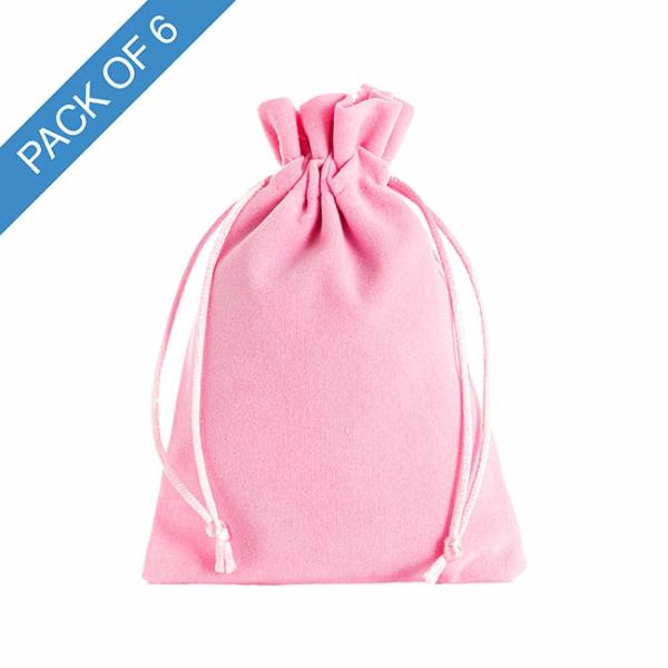 Velvet Gift Bags |  Velvet Gift Bag Medium Pack 6 Baby Pink (12.5x17cmH) Gift Bags Soft Pink