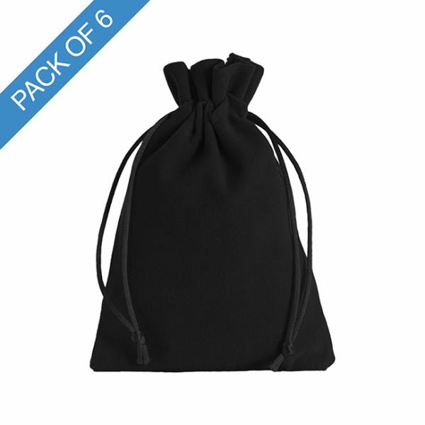 Velvet Gift Bags |  Velvet Gift Bag Medium Pack 6 Black (12.5x17cmH) Gift Bags Black