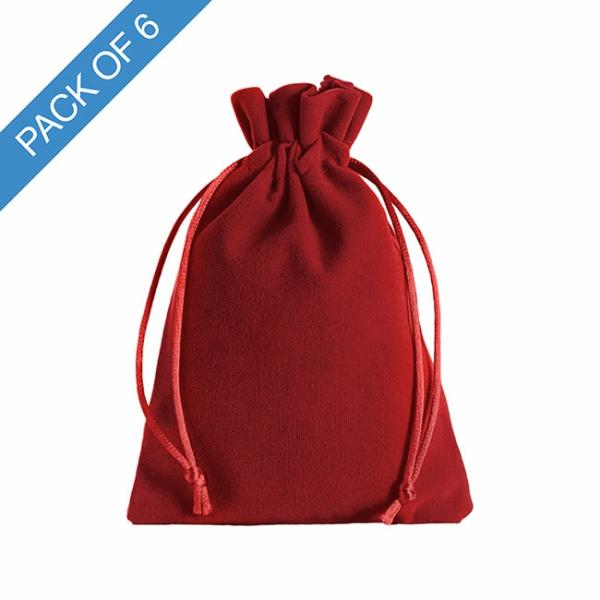 Velvet Gift Bags |  Velvet Gift Bag Medium Pack 6 Red (12.5x17cmH) Gift Bags Red