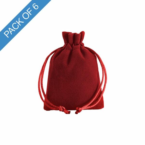 Velvet Gift Bags |  Velvet Gift Bag Small Pack 6 Red (7.5x10cmH) Gift Bags Red