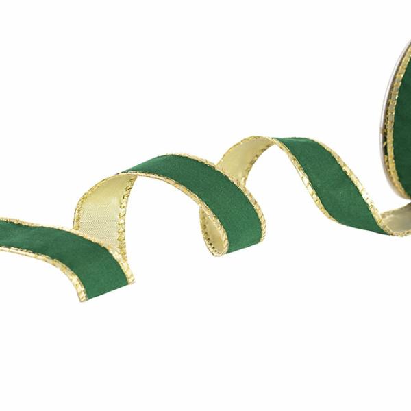 Velvet Ribbon |  Ribbon Velvet With Gold Backing Green Wired Edge (25mmx10m) Fabric & Paper Ribbons Green