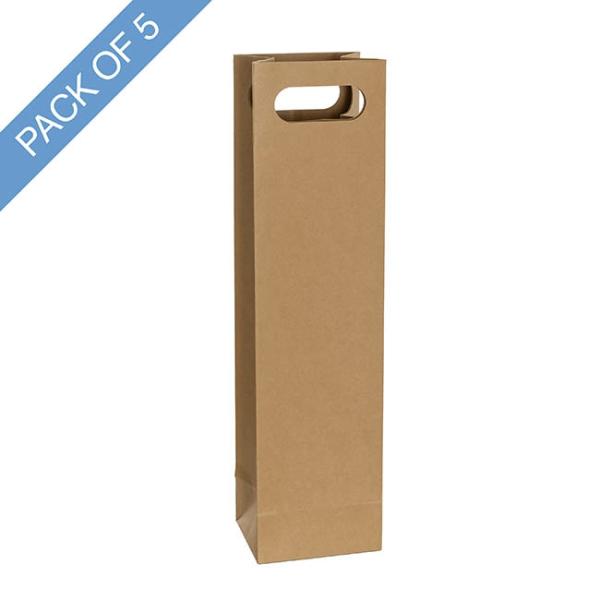 Wine Gift Bags |  Wine Bag Single Bottle Kraft Brown Pack 5 (11Wx9Gx42cmH) Gift Bags Soft Brown