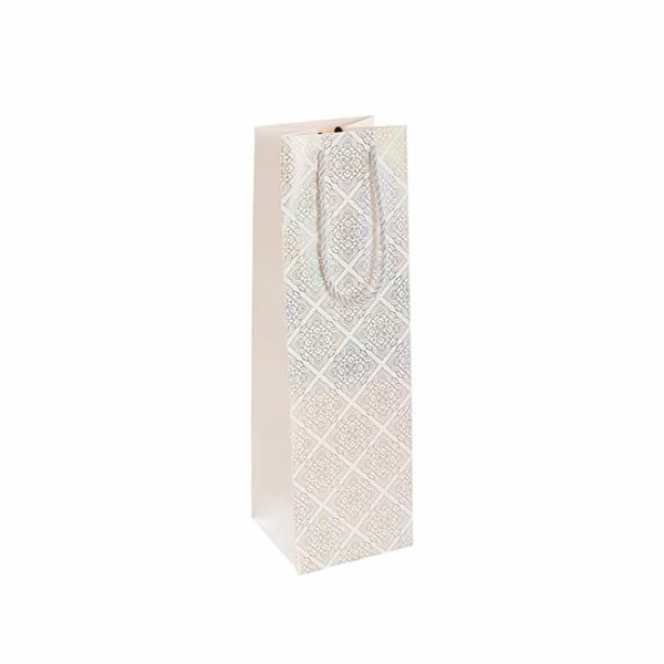 Wine Gift Bags |  Wine Bag Single Bottle Pack 5 Diamond White (11x10x36cmH) Gift Bags White