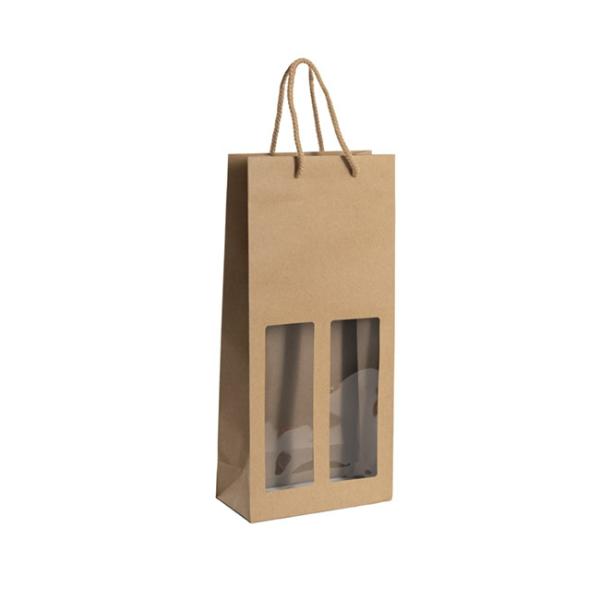 Wine Gift Bags |  Wine Window Double Gift Bag Kraft Brown (180Wx90Gx390mmH) Gift Bags Soft Brown