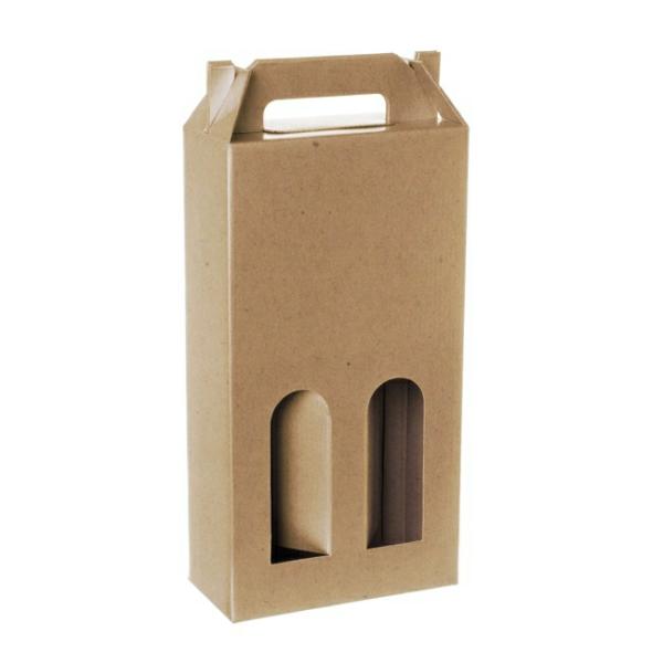 Wine Gift Boxes |  Wine Box Gable Handle Double Bottle Kraft (9×17.5×39.5cmH) Gift Boxes Soft Brown