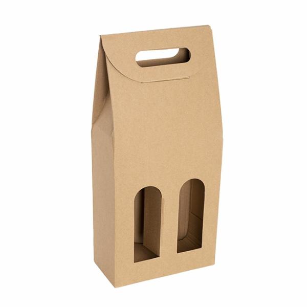 Wine Gift Boxes |  Wine Box Handle & Window 2 Bottles Kraft (17.6x9x39.5cmH) Gift Boxes Soft Brown