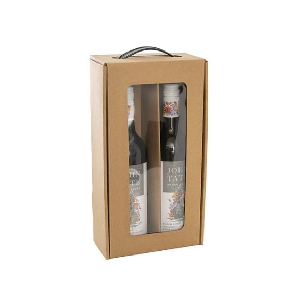 Wine Gift Boxes |  Wine Window Carry Box Hamper 2 Bottles Kraft (17x9x34cmH) Gift Boxes Soft Brown