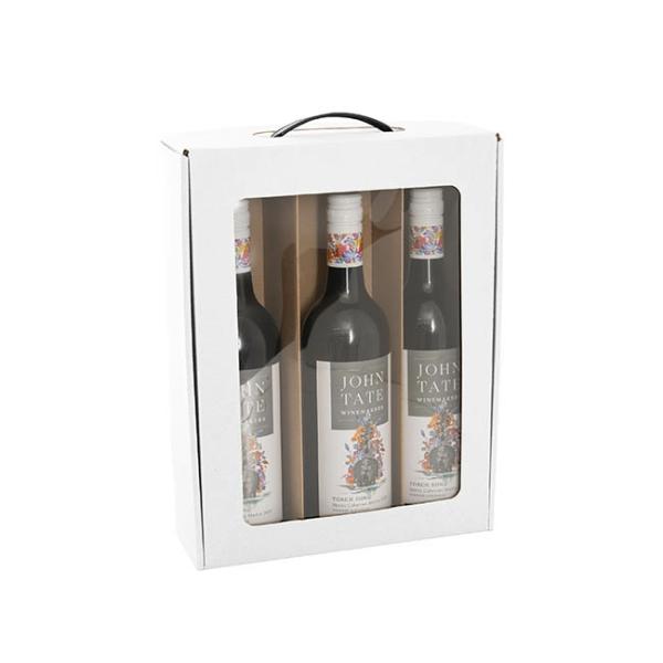 Wine Gift Boxes |  Wine Window Carry Box Hamper 3 Bottles White (25x9x34cmH) Gift Boxes White