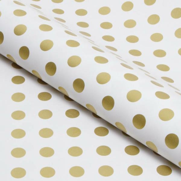 Wrapping Paper Rolls |  Wrapping Paper Roll Bold Dot Gloss Gold on White (50cmx50m) Wrapping Paper Gold