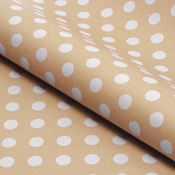 Wrapping Paper Rolls |  Wrapping Paper Roll Bold Dot White on Brown Kraft (50cmx50m) Wrapping Paper Soft Brown