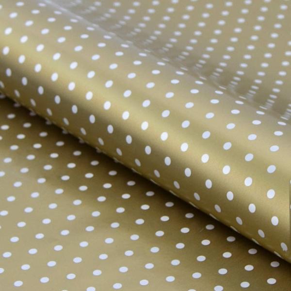 Wrapping Paper Rolls |  Wrapping Paper Roll Polka Dots Gloss White on Gold(50cmx50m) Wrapping Paper Gold