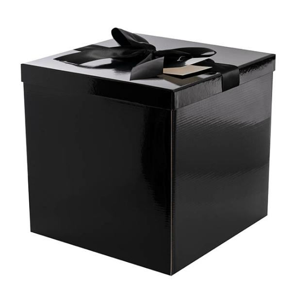 Gift Box With Lid |  Gift Box Jumbo With Bow Flat Pack Black (305x300x300mmH) Gift Box With Lid Black