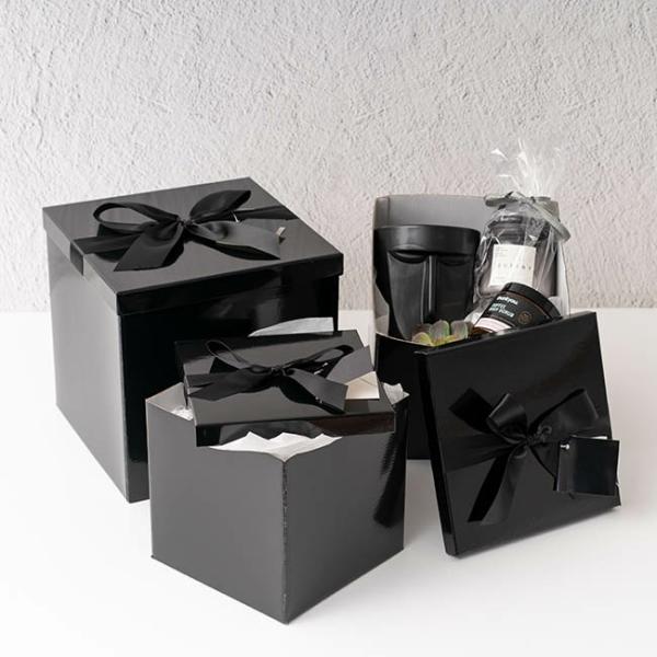 Gift Box With Lid |  Gift Box Jumbo With Bow Flat Pack Black (305x300x300mmH) Gift Box With Lid Black