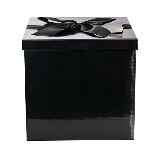 Gift Box With Lid |  Gift Box Jumbo With Bow Flat Pack Black (305x300x300mmH) Gift Box With Lid Black