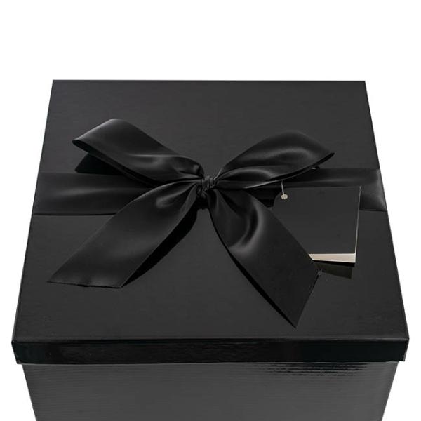 Gift Box With Lid |  Gift Box Jumbo With Bow Flat Pack Black (305x300x300mmH) Gift Box With Lid Black