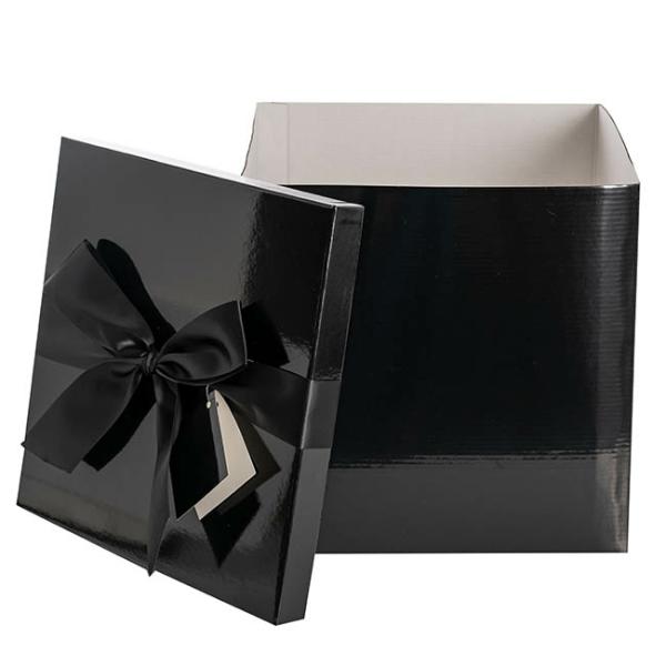 Gift Box With Lid |  Gift Box Jumbo With Bow Flat Pack Black (305x300x300mmH) Gift Box With Lid Black