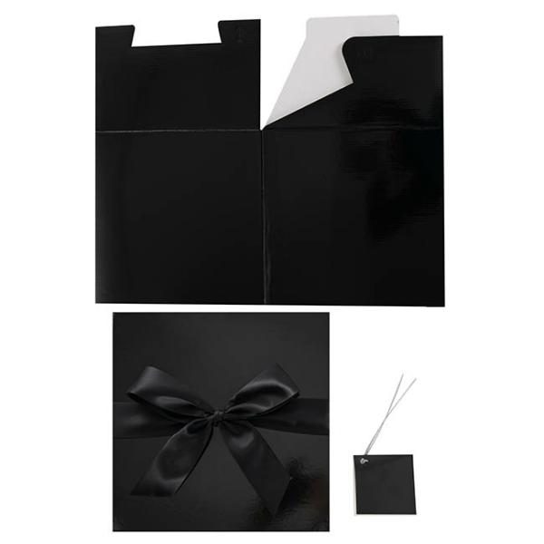 Gift Box With Lid |  Gift Box Jumbo With Bow Flat Pack Black (305x300x300mmH) Gift Box With Lid Black