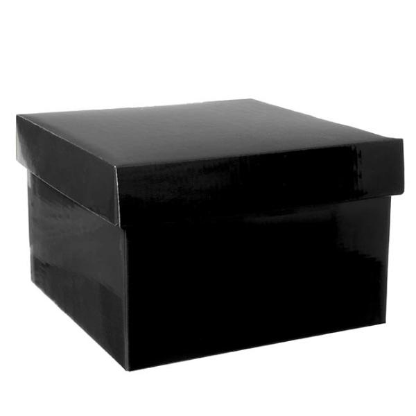 Gift Box With Lid |  Gift Box With Lid Large Flat Pack Gloss Black (22x14cmH) Gift Box With Lid Black