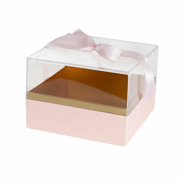 Hamper Boxes |  Luxe Gift Box Acrylic Lid And Ribbon Pink Gold (20x20x13Hcm) Acrylic & Pvc Display Gift Box Acrylic & Pvc Display Gift Box