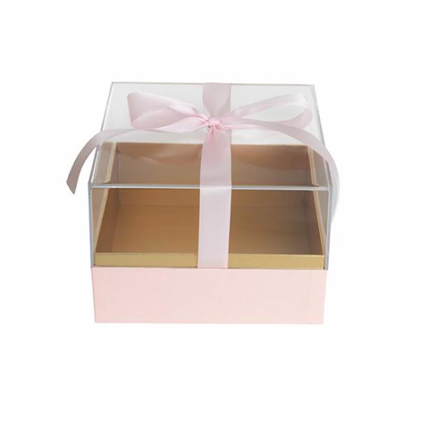 Hamper Boxes |  Luxe Gift Box Acrylic Lid And Ribbon Pink Gold (20x20x13Hcm) Acrylic & Pvc Display Gift Box Acrylic & Pvc Display Gift Box