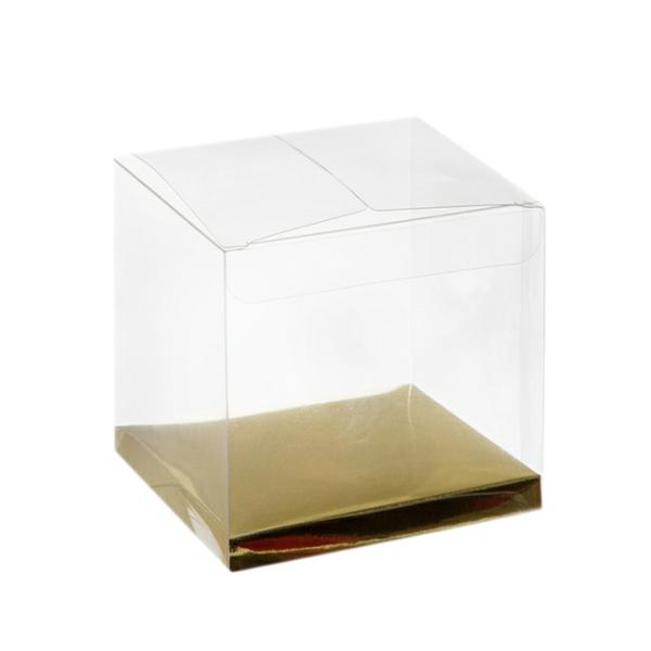 Patisserie & Cake Boxes |  Cupcake Box Clear With Base 30mic Gold (90x90x90mm) Pack 10 Acrylic & Pvc Display Gift Box Acrylic & Pvc Display Gift Box