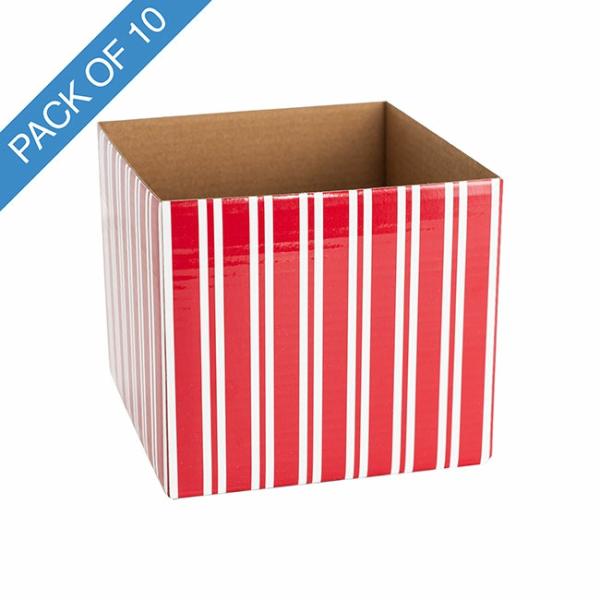 Posy Boxes |  Mini Posy Box Stripes Pack 10 Red White (13x12cmH) Flower Boxes & Bags Dark Red