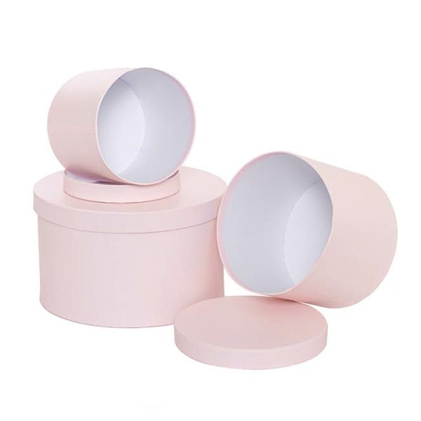 Stackable Gift Boxes |  Gift Box Round Baby Pink (25cmDx15cmH) Set 3 Gift Boxes Soft Pink