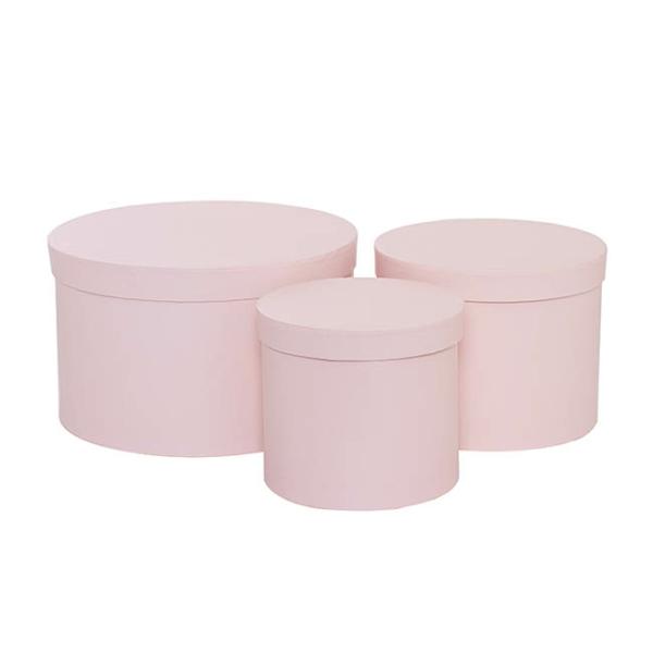 Stackable Gift Boxes |  Gift Box Round Baby Pink (25cmDx15cmH) Set 3 Gift Boxes Soft Pink