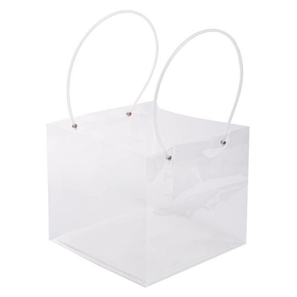 Flower Bouquet Bags |  Flower Gift Carry Bag Square Clear Pk5 (25x25x22cmH) Flower Bouquet Bags Clear