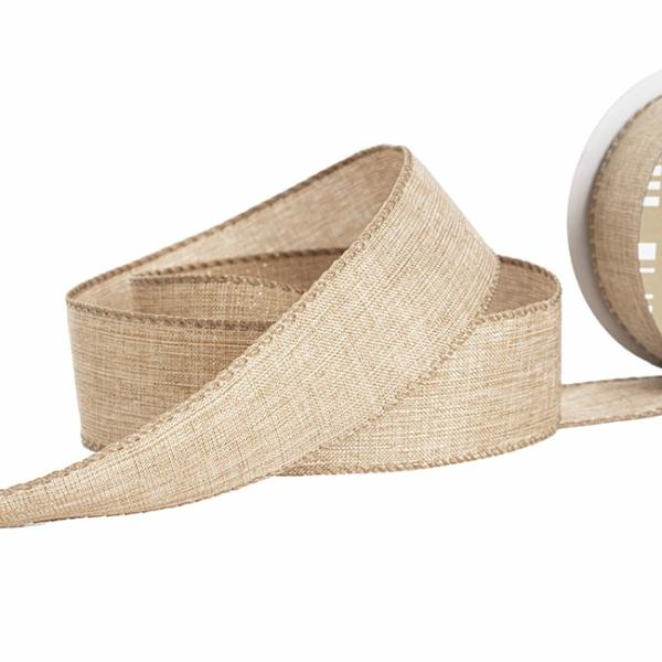 Linen Ribbons |  Ribbon Plain Linen Woven Edge Natural (40mmx10m) Fabric & Paper Ribbons Gold