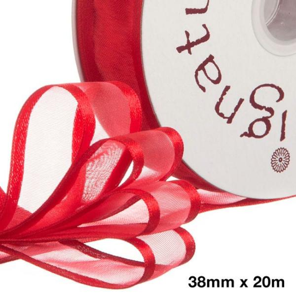 Organza Ribbons |  Ribbon Organdy Satin Edge Red (38mmx20m) Fabric & Paper Ribbons Organza Ribbons